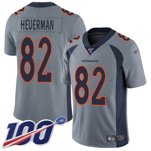 Men Denver Broncos #82 Jeff Heuerman Limited Silver Inverted Legend 100th Season Football NFL Jersey